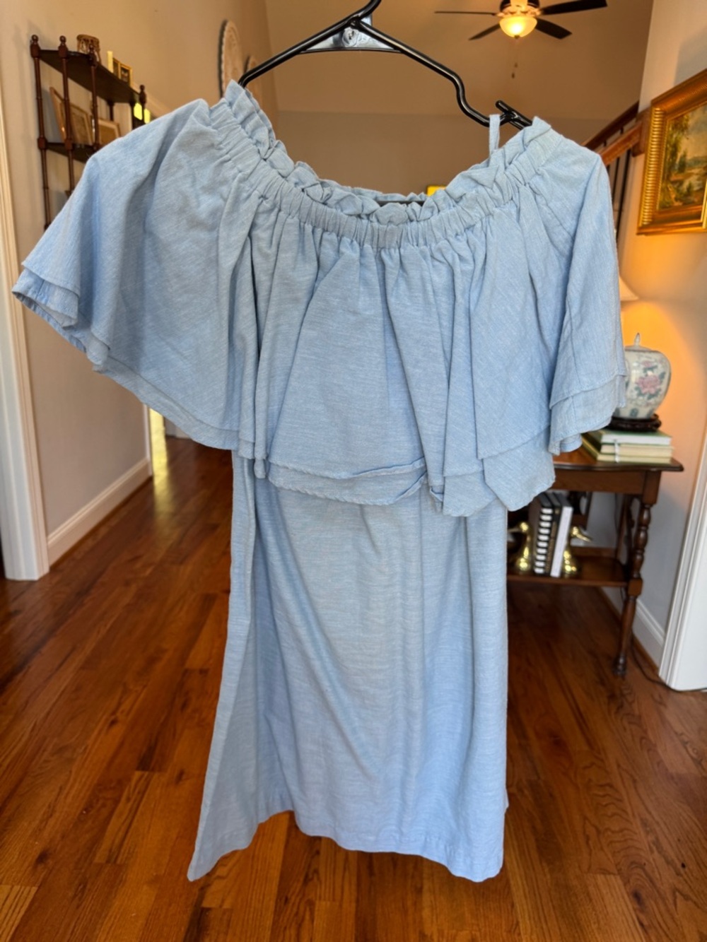 Mud Pie Light Blue Ruffle Off-Shoulder Top